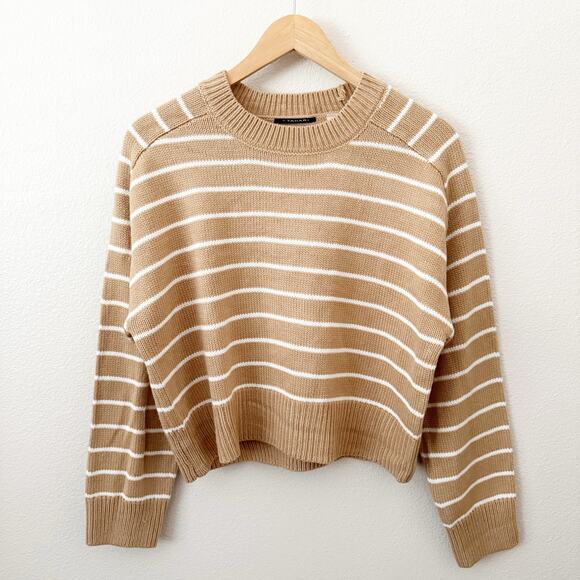 T BY TAHARI | Tan White Saddle Stripe Sweater Long Sleeve Oversized | Size Large - Picture 2 of 8
